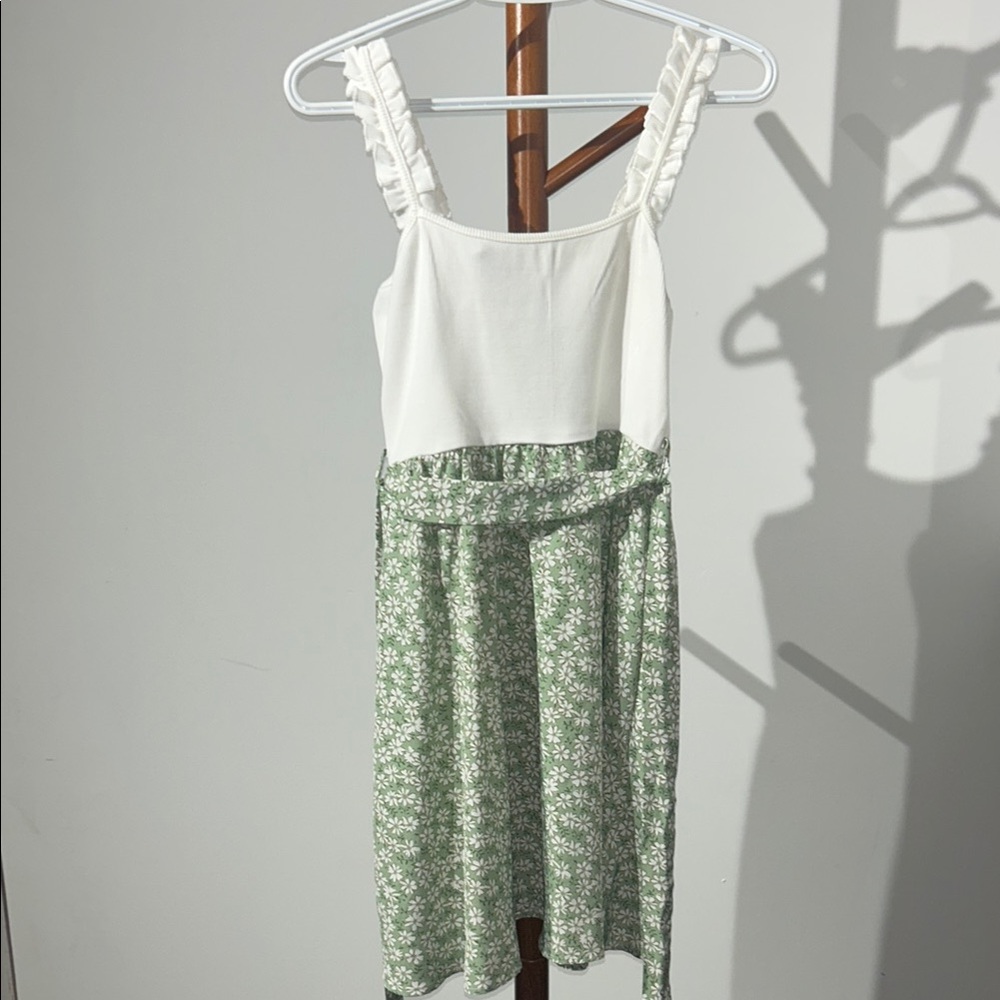 SHEIN Green and White Fit and Flare Midi Skirt